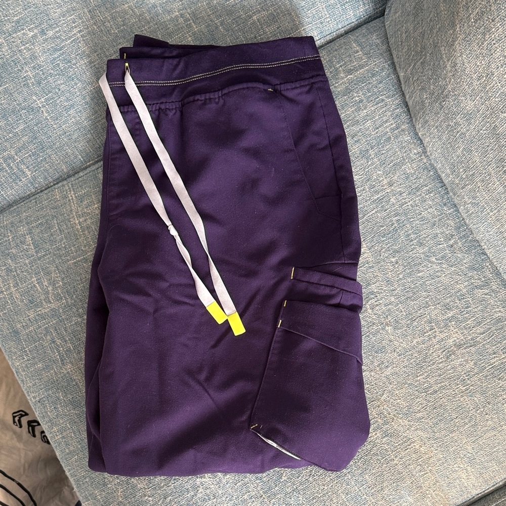 Figs Technical Collection Purple Pants with Yellow Stitching